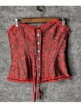 Red Bustier Lace-Up Corset Top XL